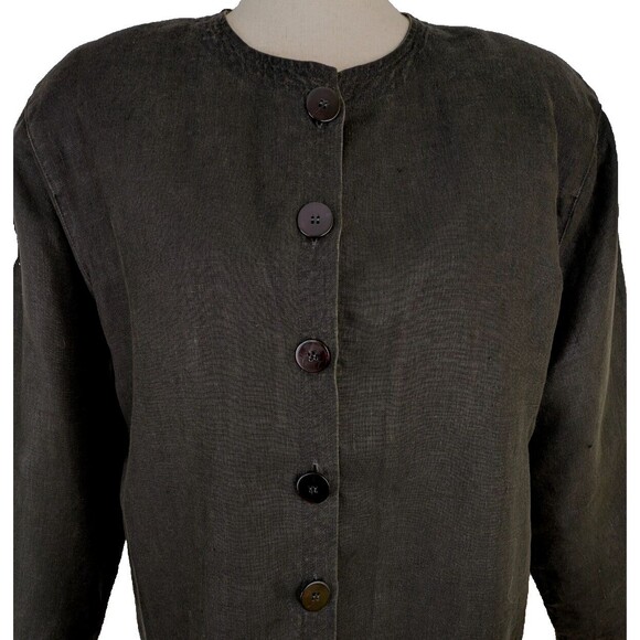Doncaster 100% Linen Women's 12 Black Button Front Cardigan Top Jacket - Picture 3 of 8